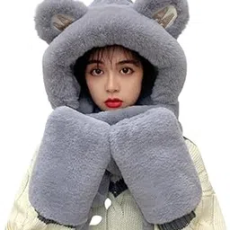 Women Winter Soft Knitted Cute Bear Teddy Beanie Hat Scarf Glove Set for Girls | 3 in 1 Winter Warm Thick Fleece Fluffy Fuzzy Furry Plush Hats for Women & Girls-picture-17