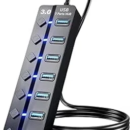 Flavizo USB 3.0 Hub 7 Port Powered Extender with Individual Switches & LED Indicators | High Speed Multiport USB Hub for Laptop, Desktop, Mac, PC, USB Devices – 1.2m Cable-image-68