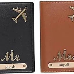 gifting gallery Unisex-Adult Personalised Name, Charm & Color Leather Passport Cover Gift Set/Wallet for Couple - 2 Pcs | Wedding Anniversary Marriage Gifts for Couple Friend Husband Wife, Assorted-picture-44