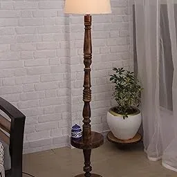 Homesake® Floor Lamps Night Lamp Shade Side, Lamps for Living Room, Light Decoration for Home, Living Room, Bedroom Bedside, Mandir, Hall | Home Decor Items - Pack of 1 - Beige, Round image 1