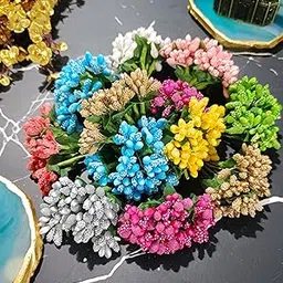 VRB Dec Plastic Pack Of 144 Artificial Pollen Flowers For Art And Craft Tiara Headband Jewellery Making Pack Of 144 Pollens (Multicolor)-picture-32