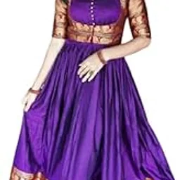 thapnath Traditional Anarkali Dress, Royal Blue with Gold Border, Long Sleeves Brocade Blouse-picture-53