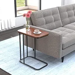 DECOWORLD|| Premium Side Table || Metal Side Table with Wooden Top || End Table for Living Room, Sofa C Type Table or Bed Side Stand (Black)-picture-18