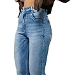 Women's Light Blue Slim Fit High Rise Regular Length Light Wash Denim Stretchable Jeans-image-27