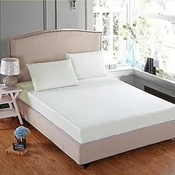 LINENWALAS Cotton 300Tc Plain King Size Fitted Bedsheet With 2 Pillow Covers-Solid White-72" X 78",300 TC-picture-24
