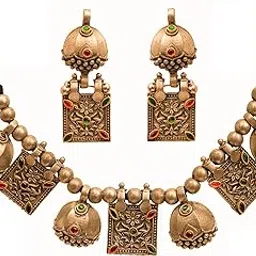 siddhatva Stylish Afghani Ethnic Antique Oxidised Gold Fashion Traditional Choker Necklace Jewelry Women-picture-56