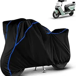 VOICO Water Resistant Bike Cover Dustproof UV Protection Bike Body Cover for Ather Rizta All-Weather Protection with Blue Piping - (Black)-picture-11