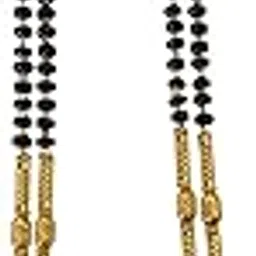 Maharashtrian Traditional Gold Plated Micro Polish Black Beads, Golden Pipe Design Sar 34 Inch Long Mangalsutra and Earrings Set for Women-image-6