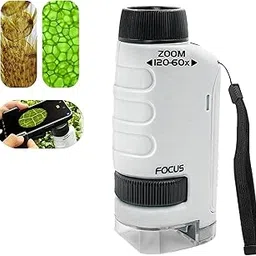 ETZIN Miniscope Pocket Microscope for Kids with 60x-120x Magnification Mini Labsters Portable Microscope for Kids Handheld Microscope for Scientific Experiment for Kids 6-12 (White)-picture-51