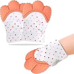 dakos Teething Mitten, [2 Pack] Soft Food-Grade Silicone Teether Mitten Glove Handy Teething Mit Toy for Self-Soothing, BPA-Free, for 3?12 Months Infants (1 Pair) (Orange)-picture-61