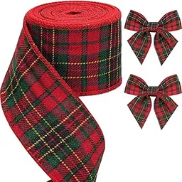 Christmas Ribbon, 10M Red Green Plaid Snowflake Burlap Roll for Gift Wrapping, Christmas Tree Decor, DIY Holiday Crafts, Party Decorations-picture-12
