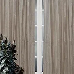 alemah 7 Feet (80 Inch) Cotton Fine Striped Non Blackout Light Filtering Semi Darkening Quick and Easy Hangable Button Type Tab Top Loop Long Standard Door Curtain, Ash Grey Beige Multi, Pack of 2.-picture-23