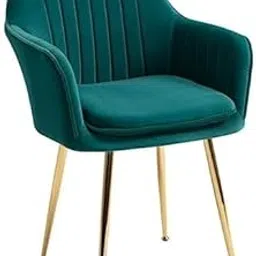 CHAIR CRAFT Velvet Upholstered Modern Accent Arm Chair for Living and Dining Room Mid-Century Club Guest Seat with Golden Legs Standard (Green)-picture-12