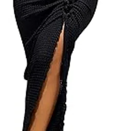 gorglitter Women's Mesh Ruched Split Thigh Cover Up Skirts High Waisted Bodycon Maxi Beach Skirt-picture-16