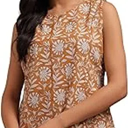 Womens Mustard Cotton Floral Print Tunic-image-35