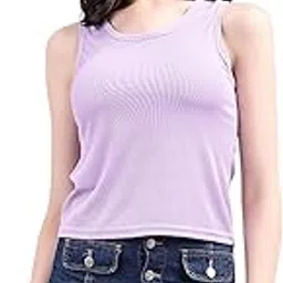 Women's Padded Solid Round Neck Ribbed Knit Tank Top, Sleeveless Slim Fit Stretch Top, Activewear Top for Gym, Casual Outings, Holidays & Travel-image-2