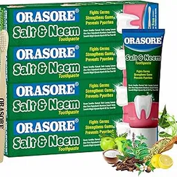 Orasore Salt & NeemToothpaste 100g with Bamboo Brush Inside | Namak, Neem, Vajradanti, Clove, Tulsi, Lemon & Aloe Vera | Fights Pyorrhea, Reduces Sensitivity, Whitens Teeth & Stops Dental Pain | (Pack of 4)-picture-67