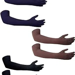 Cozyway Women Cotton Long Driving Gloves for Scooty Pack of 3 Pairs (Navy Blue, Brown, Black)-picture-29