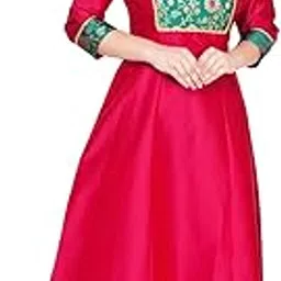 Frolic Rolic Women's Designer Stylish Flared/A-line Silk Maxi Gown Round Neck Ready to Wear Long Dress-image-9