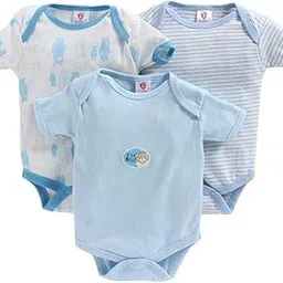 eio Newborn Baby Cotton Half-Sleeve Striped & Printed Onesie Bodysuit Set with Coordinating Cap, Pants & Booties Mitten 5pcs image 1