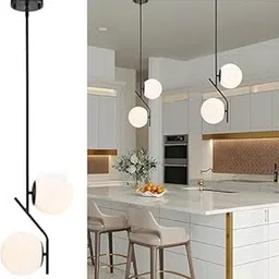 Chandni Décor Black Glass Globe Pendant Light Fixture - 2-Light Mid Century Modern for Dining Room (Bulb Not Included)-picture-23