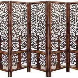 Wooden Room Partition 6 Feet | Room Divider Screen Separator for Living Room Solid Wood Decorative Screen Partition (Floor Standing, Color - Brown, 5 Panel-image-59