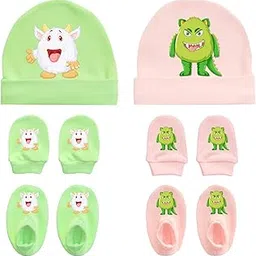 Yathushan Cotton Baby Cap, Mittens & Booties Set | 0-6 Months | Soft, Breathable & Cute Cartoon Design– Soft Cotton Newborn Essentials| Unisex Baby Gift Set-picture-11