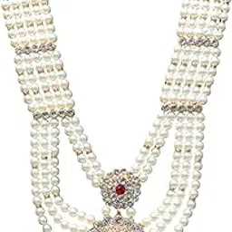 Handmade Pearl Stone & Studded AD (American Diamond) Necklace Jewellery For Men/Groom (Dhula Mala/Kantha Haar) Or Special Occasions.(7908)-image-6