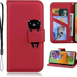 Flip Case for iPhone 14 (6.1 Inch), iPhone 14 Case, Smartphone Cover, Mobile Phone Case, Cover, PU Leather, Soft TPU, Pleasant Leather, Strap Included, Card Storage, Wallet Type, Strap Magnet, Stand Function, Cat, Cute, Animal Pattern, Thin, Waterproof, Notebook Type, Women's, Men's, Stylish, Unisex, Red-picture-15
