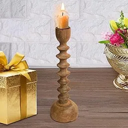 Pure Source India Handmade Wooden Candle Stand, Candle Holder for Home Decor/Church/Party and Wedding (Natural 23.5CM)-image-58