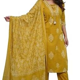 aimers craft Women's Cotton Printed Straight Kurti with Pant and Dupatta Set-picture-34