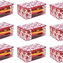 TURN BACK Clothes Organizer For Wardrobe - Storage Organizer For Saree | Shirts | Salwar Suit - Dress Organizer For Wardrobe - Saree Covers With Zip Pink Floral PACK OF 09-image-9