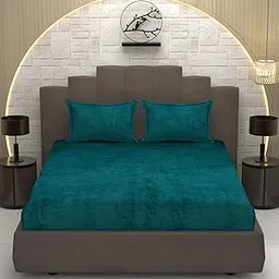 TIB® Premium Elastic Fitted Flannel Winter bedsheets for King Size Bed, 72 x 78 x 8 Inches Warm bedsheets for Winter King Size Bed with 2 Pillow Covers. (Green)-picture-18