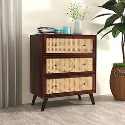 VK Furniture Solid Wood Chest of Drawer with Iron Leg for Bedroom Living Room | Wooden Chest of Drawer with 3 Drawer Storage for Home Hotels | Walnut (Set of 2)-image-9