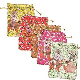 Sanvastar Dandiya Potli Bag Combo - Set of 5 Multicolored Return Gift Bags for Navratri, Dandiya Raas, and Festive Favors-picture-36