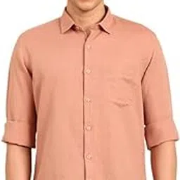 linen club Men's Pure Linen Beige Solid Contemporary Fit Full Sleeve Casual Shirt-picture-51