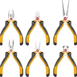 HMPS06115 mini plier set, Including 4.5 Inch combination pliers, Diagonal and End cutting pliers, Needle, Long and Flat nose pliers - Multicolor-picture-62