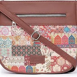 zouk Kutch Gamthi Abstract Printed Women's Jute Handcrafted Vegan Leather Multicolor U-shaped Sling Bag-picture-18