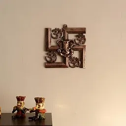 eCraftIndia Lord Ganesha on Om Swastik Metal Wall Hanging (22.86 cm x 2.54 cm x 23.87 cm, Brown)-picture-25