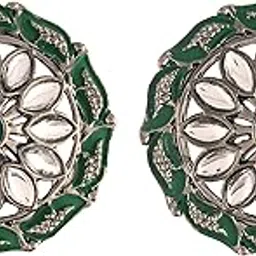 i jewels Ethnic Silver Oxidized Kundan Meena Work Designer Circular Stud Earrings for Women(E2934ZG)-picture-16