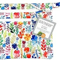 bapronbaby Rainbow Watercolor Floral Wet Dry Bag - Waterproof Two Zipper Pocket - Reusable for Mealtime, Diapers, Stroller, Snacks, Swimsuits - Machine Washable - 12" x 9"-picture-20