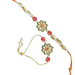 Sweksha Creations Kundan Rakhi Bhaiya and Bhabhi Rakhi Combo| Rakhi for Brother | Rakhi Set Big Kundan Rakhi With Adjustable Bracelet Couple Rakhi floral design Pair Rakhi (2 pair)-picture-10