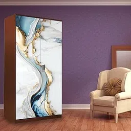 Almirah Sticker Waterproof Vinyl Floral Design | 3D Flower Print Wardrobe Sticker for Bedroom (186 x 83 cm) | Almirah Door Cover for Home Décor - Self Adhesive (White-Blue-Gold Marble)-image-14