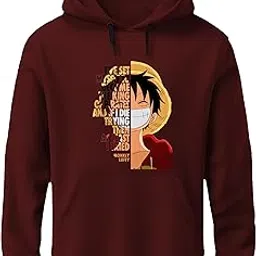 Black Colour Mens Hoodie | Cotton Solid Sweatshirt with Hood | Onepiece Monkey D Luffy | Anime Hoodies for Men-image-1