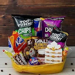 Raksha Bandhan Gift Hamper for Brother | Rakhi Hampers | Red Bull | Chips | Chocolates | Dry Snacks | Nutella | Gems | Rakhie Snack Combo Box | Bhai Dooj Gift Hamper for Bhaiya & Bhabhi (Rakhis with Hamper)-image-14