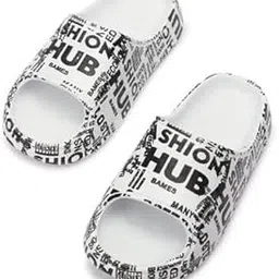 Unisex Graphic Print Shower Slides, White and Black, Comfort Slip-On Sandals-picture-55