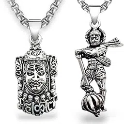 elleva Mahakal Pendant for Men with Silver Hanuman Locket with Chain | Lord Shiva Necklace Stainless Steel Bajrangbali and Bholenath Shivling Locket Combo for Boys Gift Items, Set of 2 (Pack of 1)-picture-28