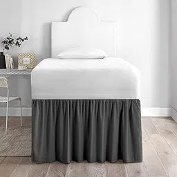 Bed Skirt for Dorm Room, Ruffled Dorm Sized Bed Skirt, Three Fabric Sides College Dorm Bed Skirt, Extra Long Dorm Room Bed Skirt, 34 Inch Tailored Drop-Twin-XL, Dark Grey Solid-picture-13
