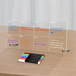 True-Ally Acrylic Desktop Weekly Planner, (30 x 15 cm) Clear Whiteboard with Metal Stand, Dry Erase to-Do List Calendar for Office, Home, School, 6 Marker Included (White)-image-58