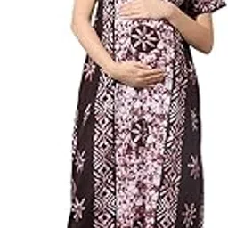 momtobe Women's Cotton Printed Feeding Maternity Nighty | Nursing Gown with zips on Both Sides-picture-26